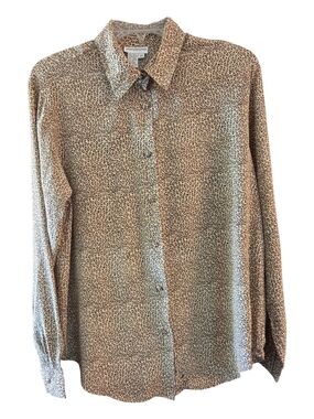 Jessica Lauren Vintage 100% Silk Leopard Animal Print Blouse Beige - Size M